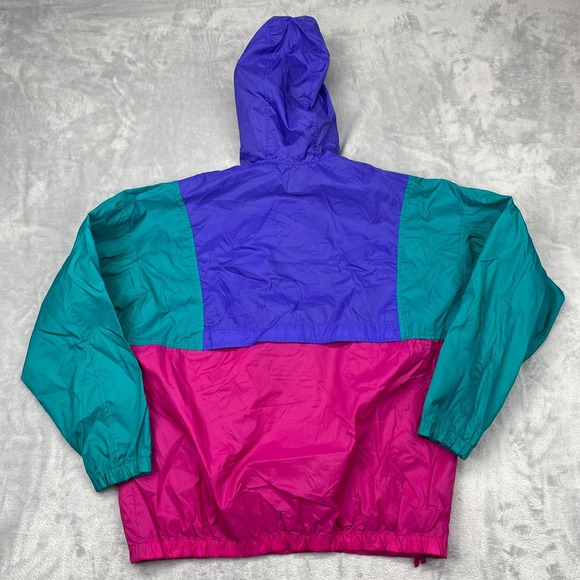 Columbia Windbreaker Jacket Women L Colorful Radial Sleeve Hood 1/2 Zip Pullover - Picture 2 of 6